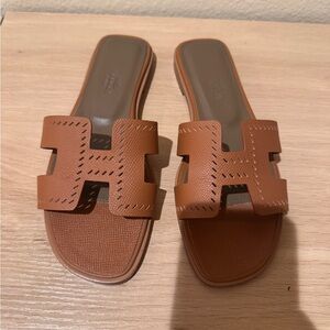 Brown Leather Slide Sandals - Women's Casual Slip-On